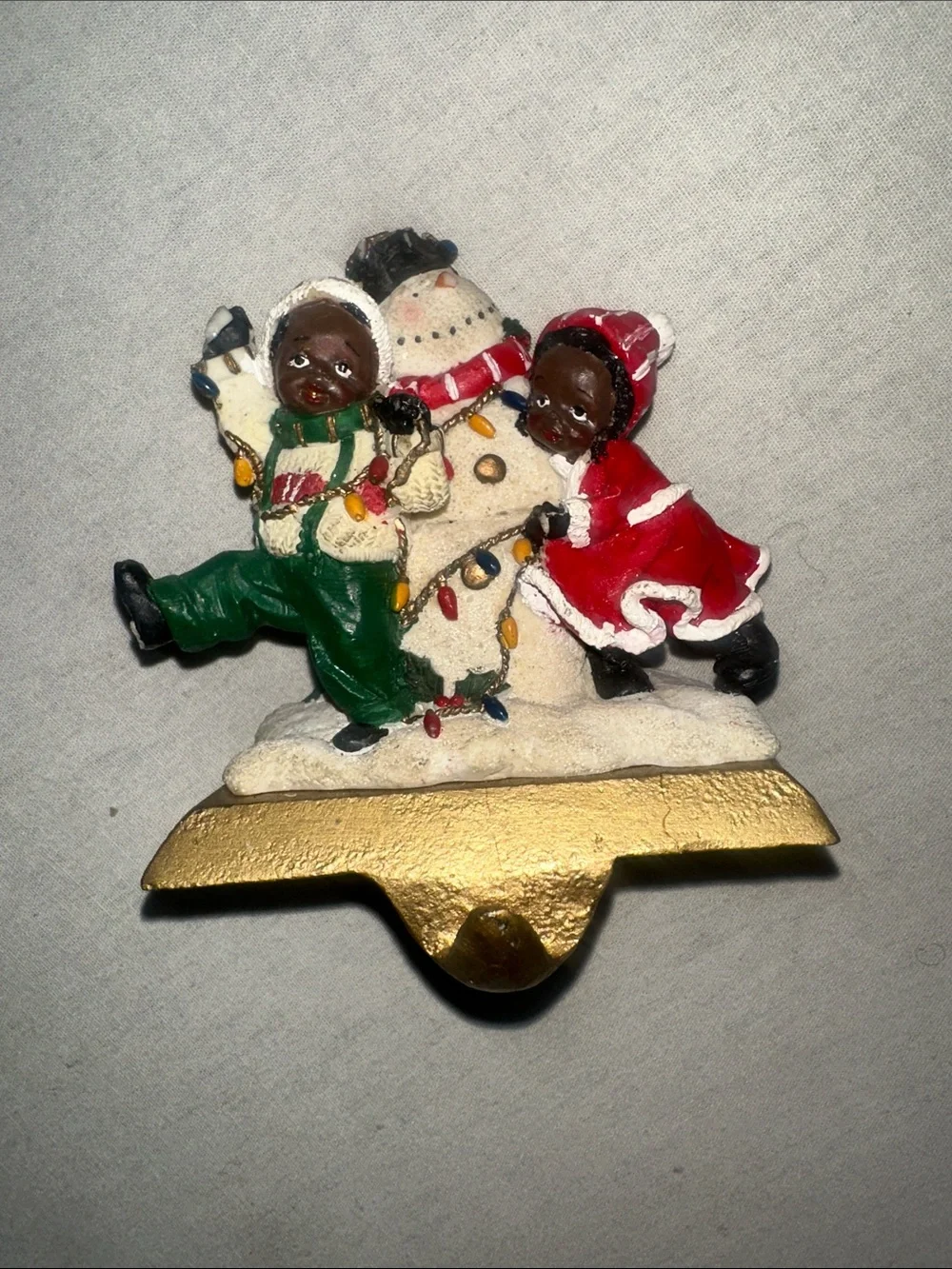 Vintage  Collectible Festive Black Children and Snowman Holiday Figurine -